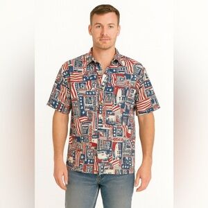 Vintage Junction West Classic Cars Patriotic Button Down Shirt